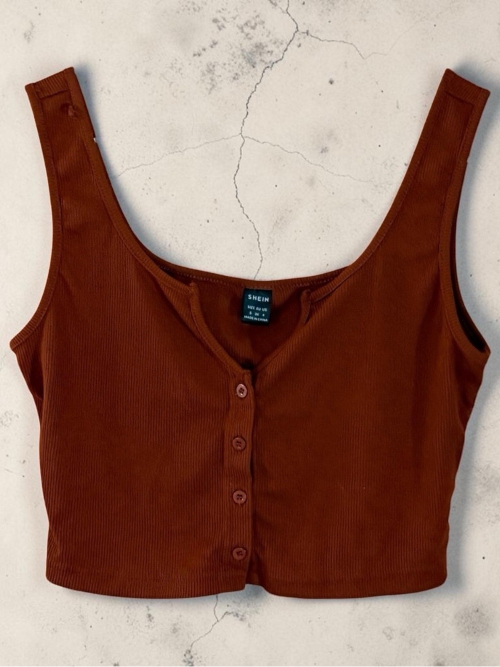 SHEIN Rust Button-Front Crop Top